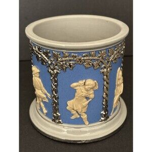 Antique Tabacco jar Villeroy & Boch, marked bottom 316  No Lid. Festive Figures